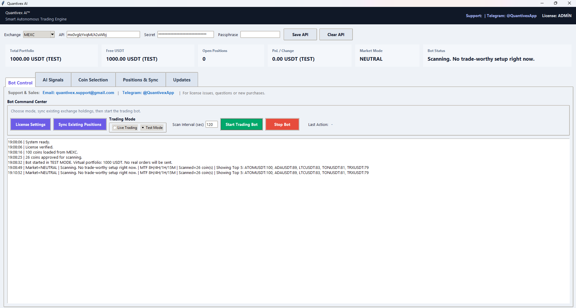 Quantivex AI Bot Control Panel